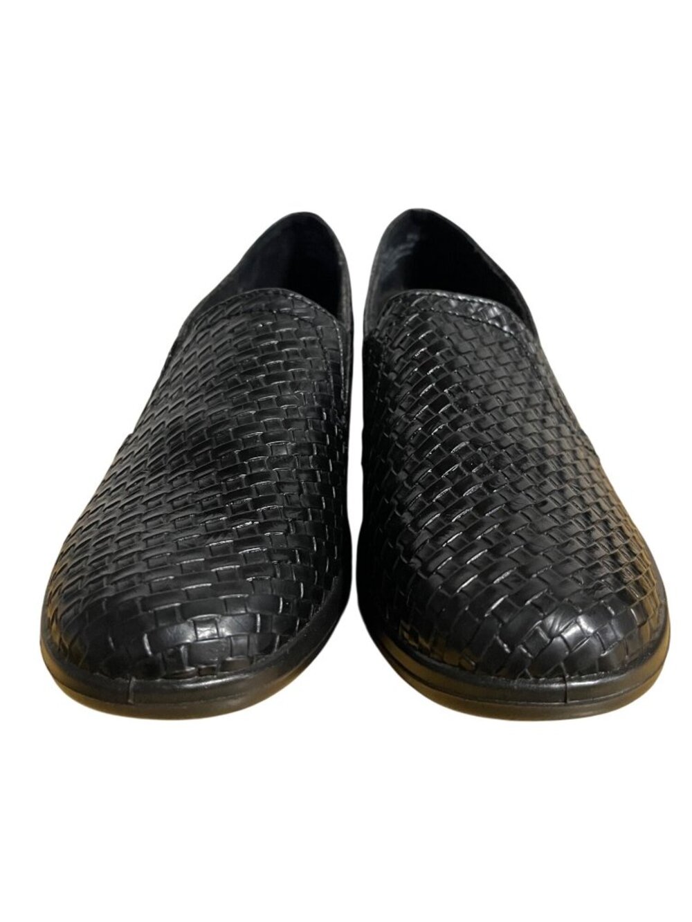 Easy Street Womens Eternity Loafers Size 7.5 Black Leather Basket Weave Comfort